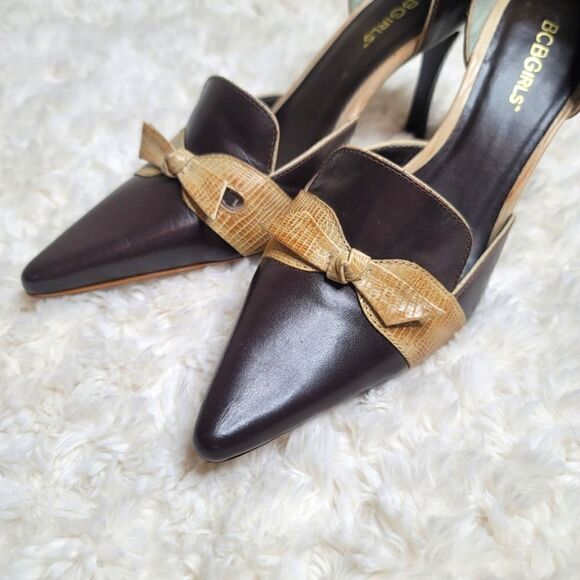 BCBGirls Leather Pointed Toe D'orsay Bow Heels - Picture 3 of 9